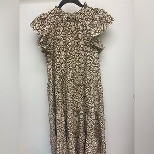 Pinch Brown and Cream Floral Tiered Midi Dress